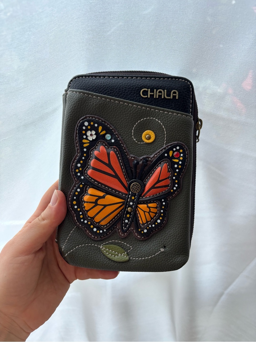 Chala Women's Faux Leather Monarch Butterfly Crossbody Cell Phone Purse